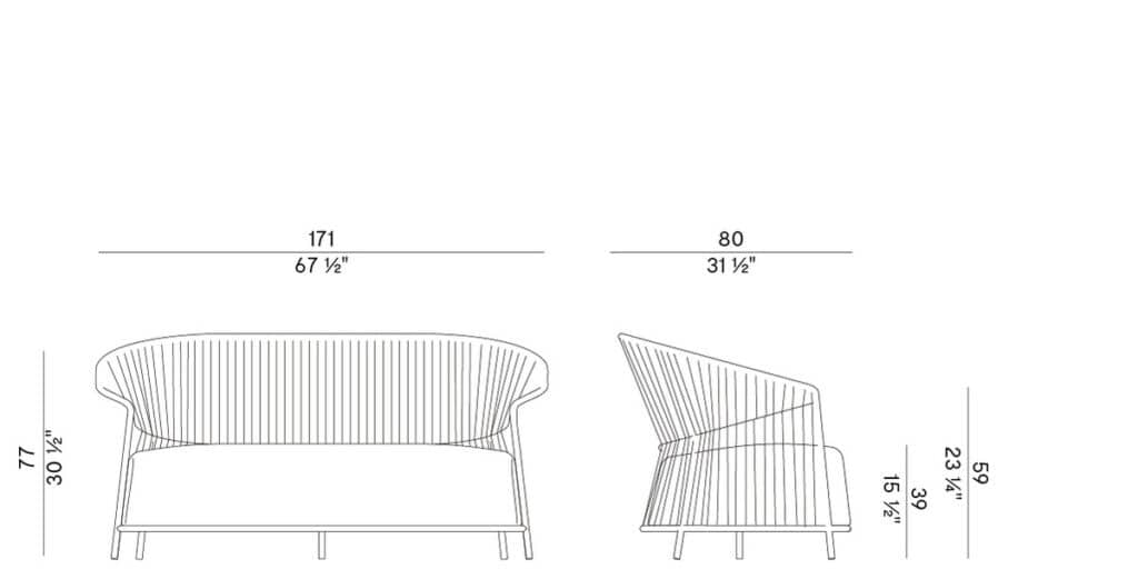 Ola Outdoor Sofa by Potocco Italy: Elegant modern sofa with sleek metal frame and plush cushions, perfect for luxury interiors.